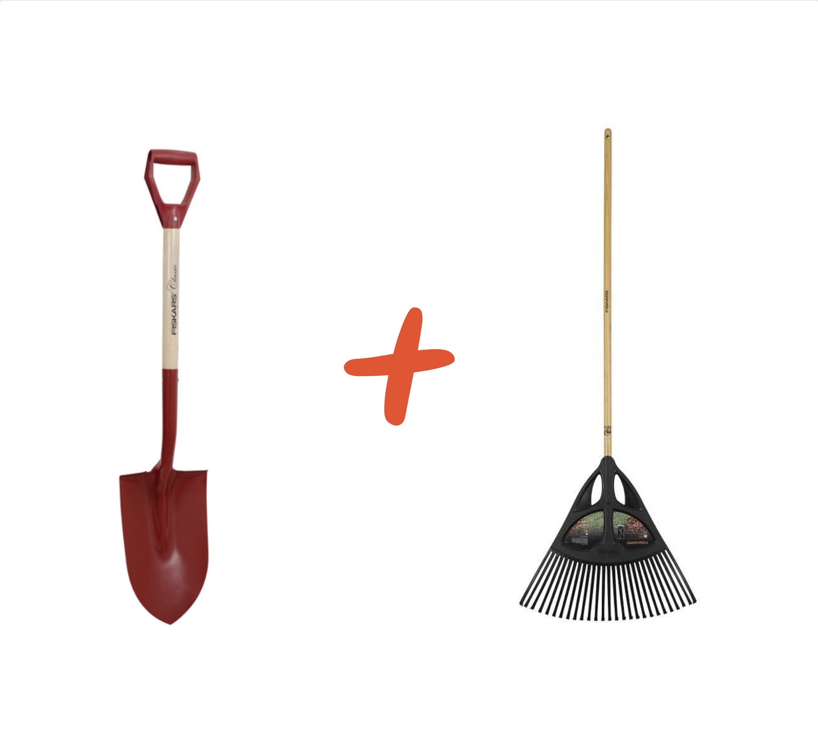 Набір Лопата садова штикова Fiskars Classic FSC + Граблі класичні для листя Fiskars XL FSC — фото