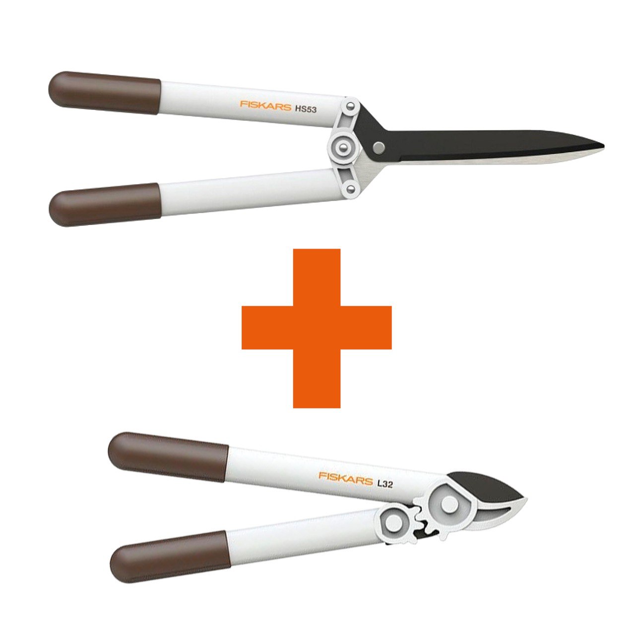 Набір Fiskars: Ножиці для кущів Fiskars White HS53 + Гілкоріз білий White L32 — фото