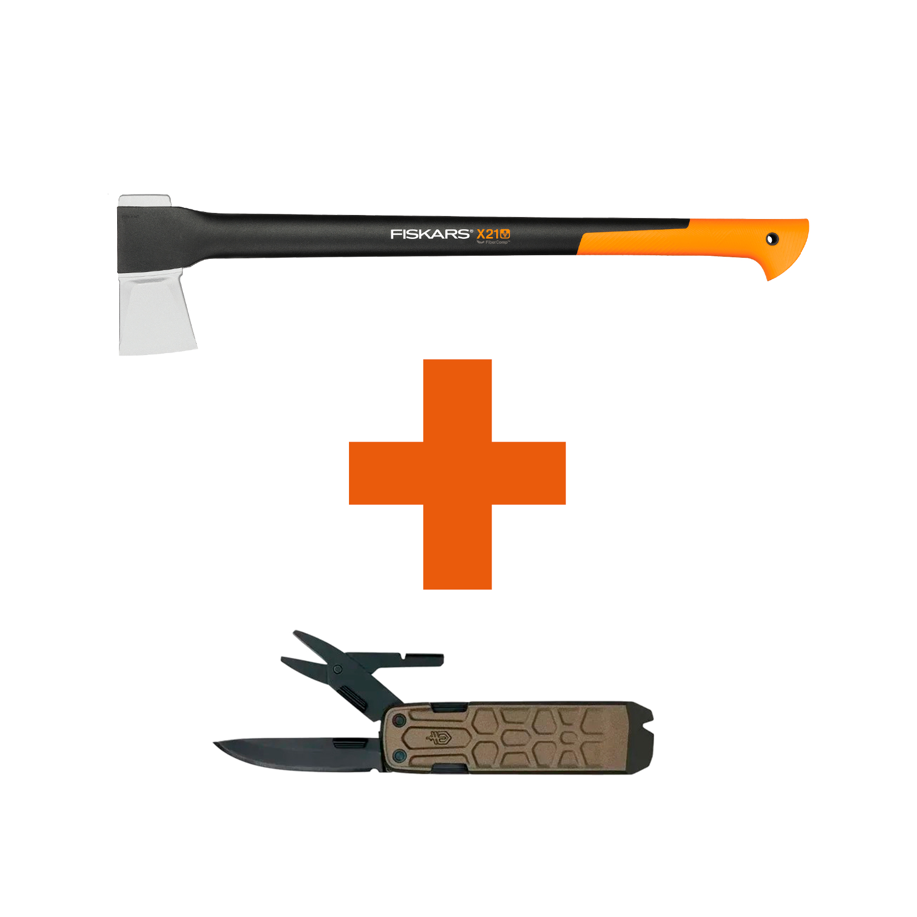 Набір Fiskars: Сокира-колун Fiskars L Х21 + Мультитул Gerber Lockdown Slim 16L — фото