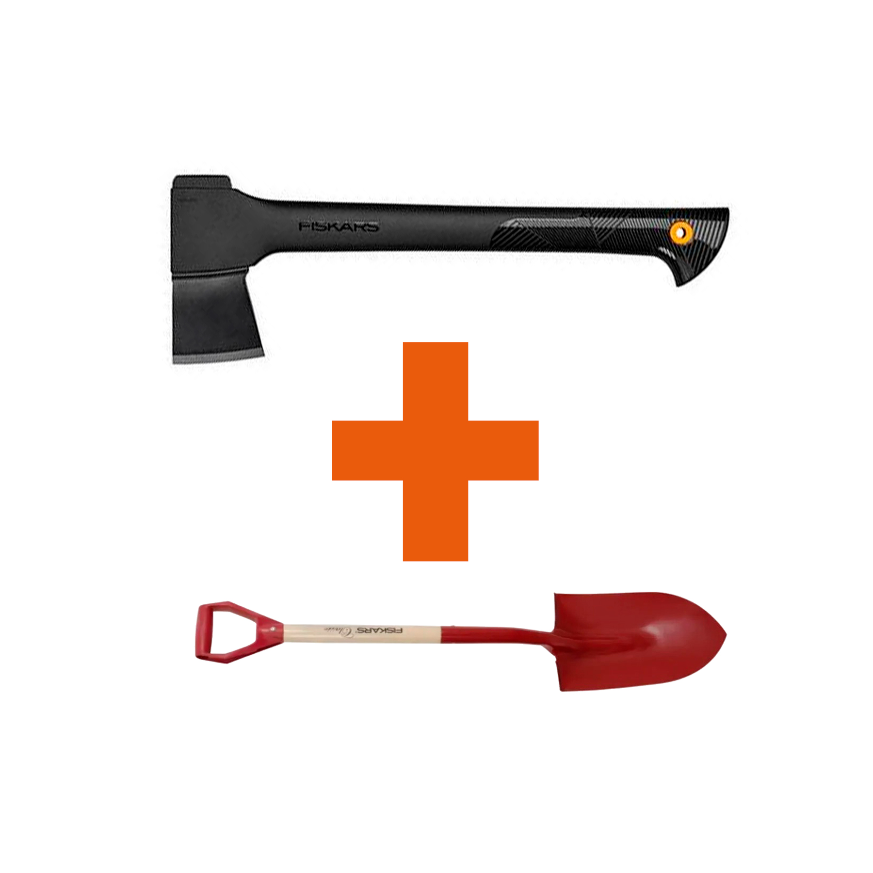 Набір Fiskars: Сокира теслярська Fiskars Solid A10 + Лопата садова штикова Fiskars Classic FSC — фото