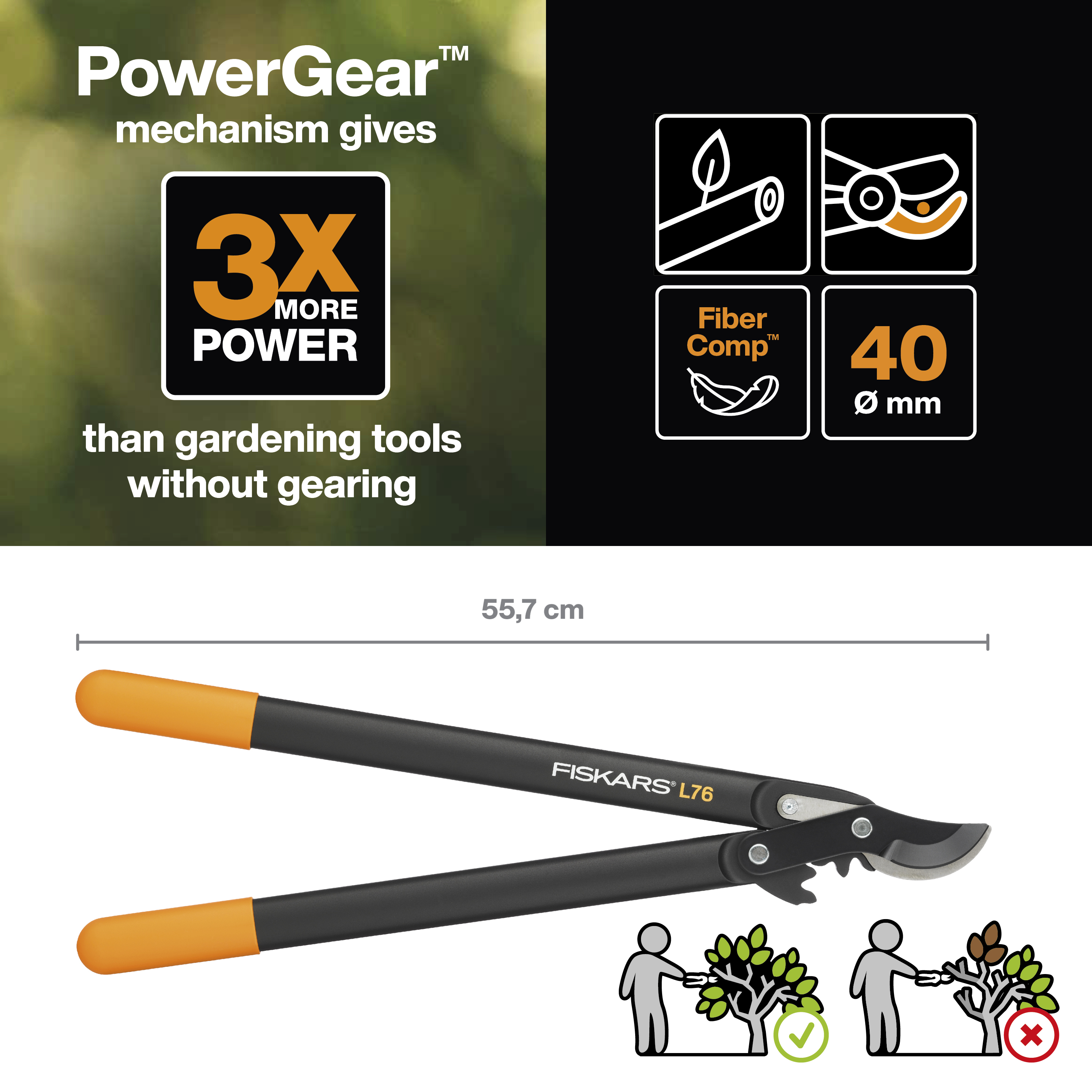 Гілкоріз площинний із загнутим лезом Fiskars PowerGear L76 (1001553) — мініатюра 2